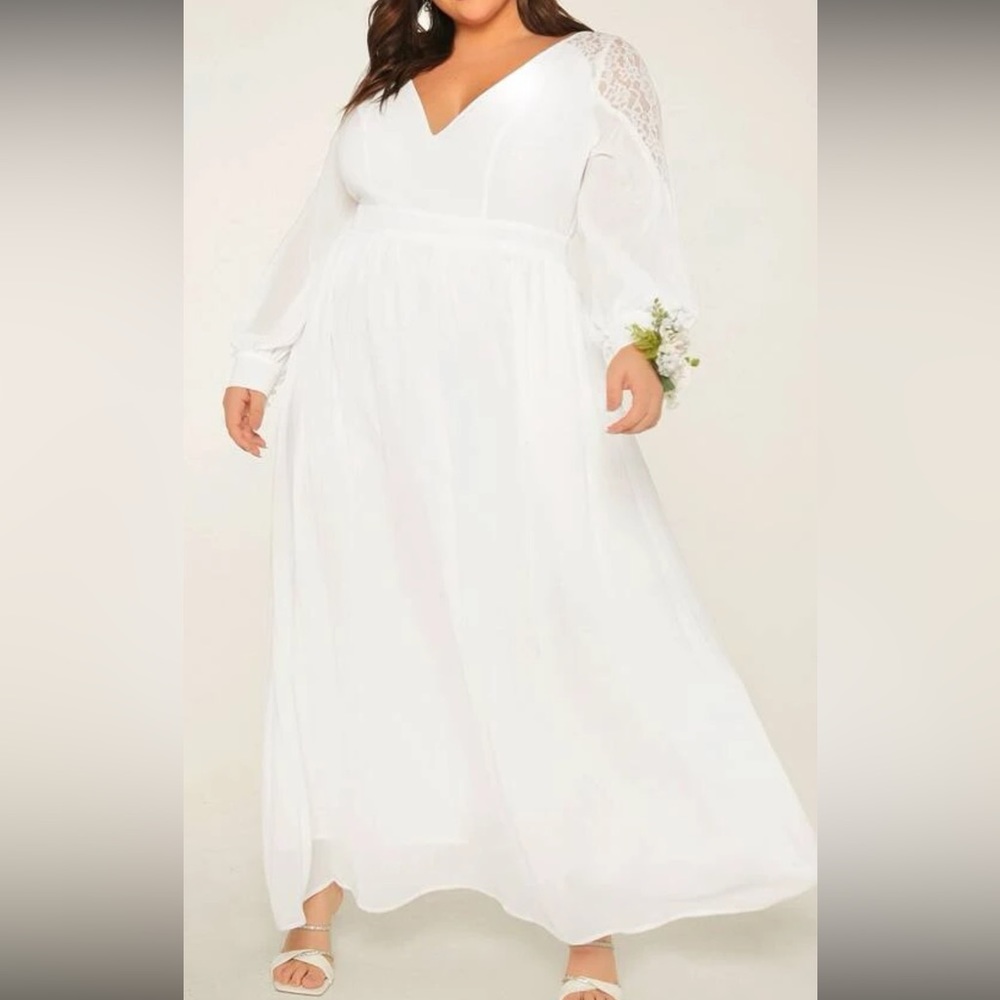 Shein 0XL white long sleeve dress
